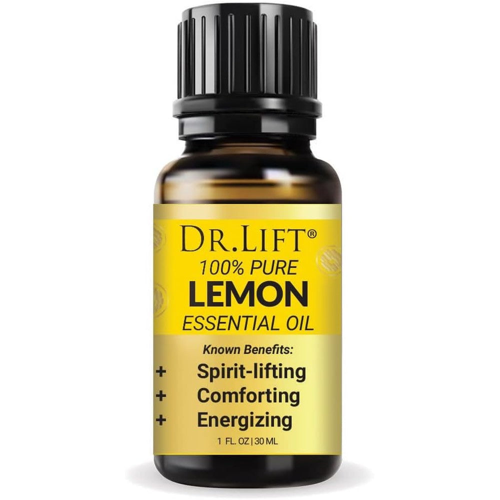 Viva Doria Dr. Lift Lemon Essential Oil 1 fluid ounce amber bottle front view for aromatherapy diffuser
