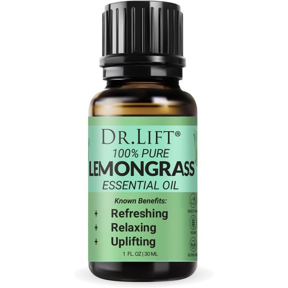Dr. Lift Lemongrass Essential Oil 1 Ounce bottle front view for aromatherapy