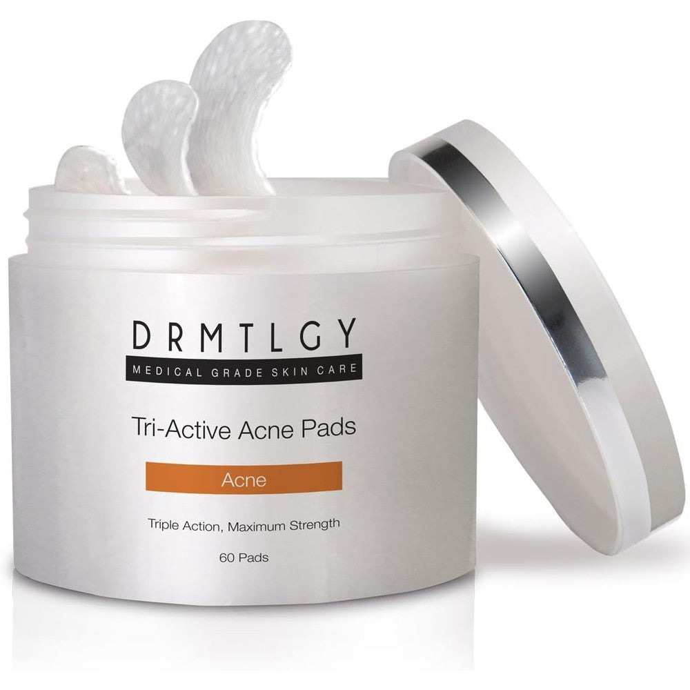 DRMTLGY Tri-Active Acne Pads front view jar packaging for clarifying breakouts