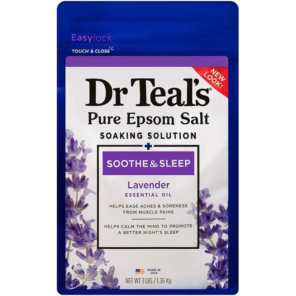 Dr Teal's Lavender Soothe and Sleep Epsom Salt forty eight ounce front view for muscle relaxation