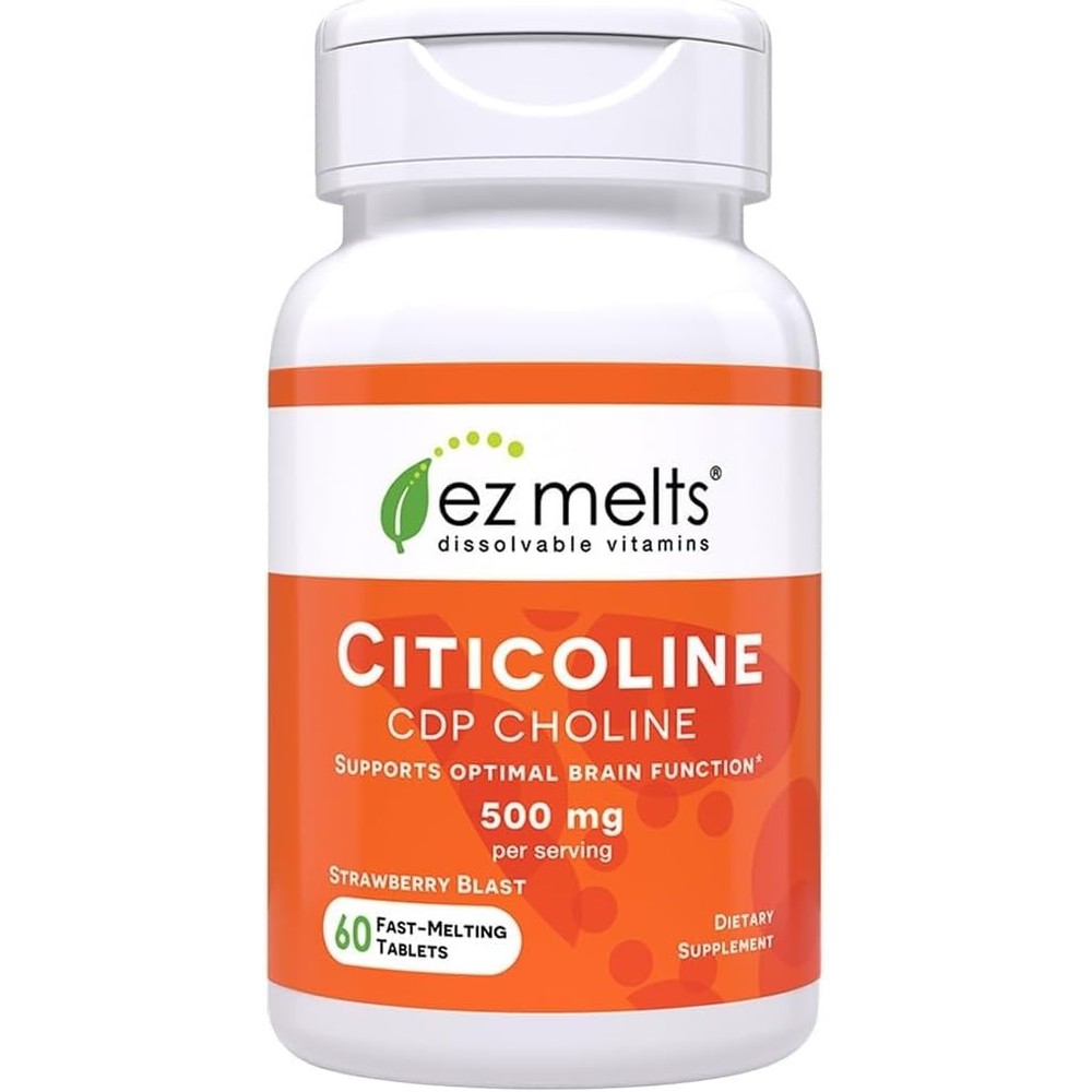 EZ Melts Citicoline 60 dissolvable tablets front bottle view for brain health support