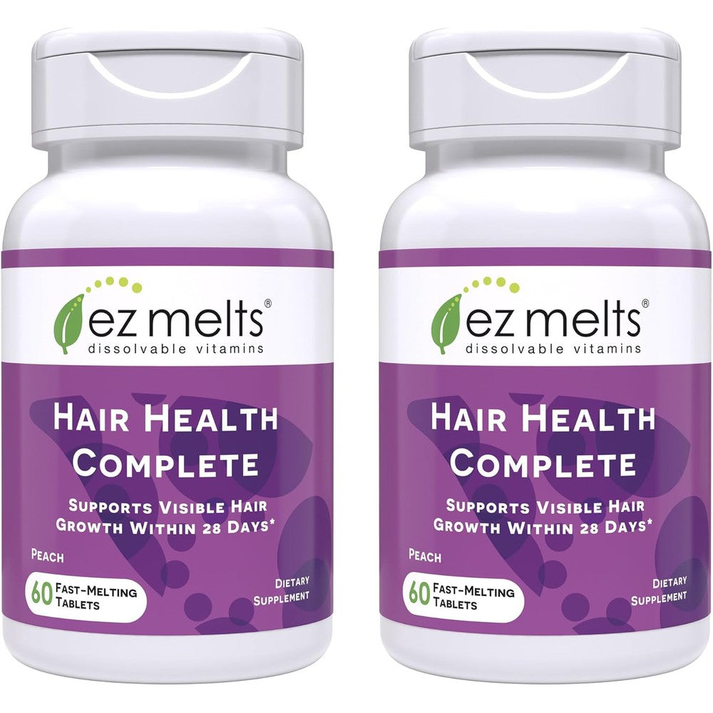 EZ Melts Hair Health Complete bottle front view showing 120 sublingual tablets for hair growth