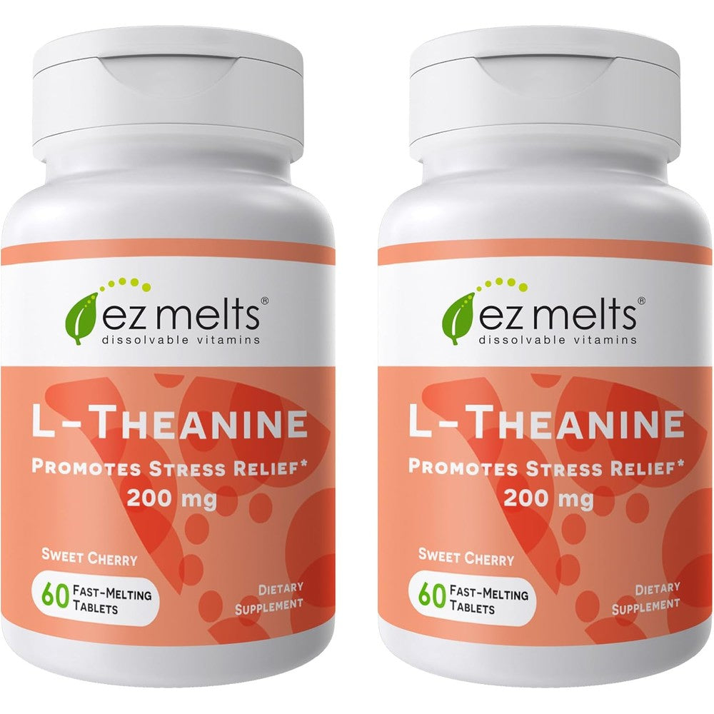 EZ Melts L-Theanine 200 mg bottle front view for relaxation support