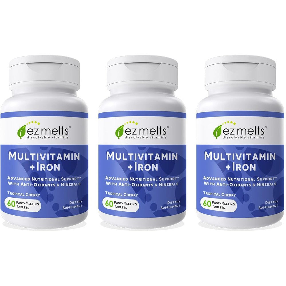 EZ Melts Dissolvable Multivitamin with Iron bottle front view for daily wellness support