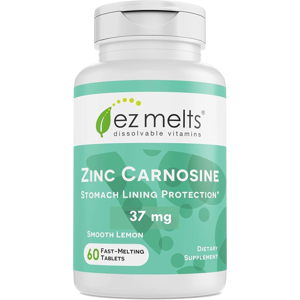 EZ Melts Zinc Carnosine 37 mg bottle front view for digestive lining support.