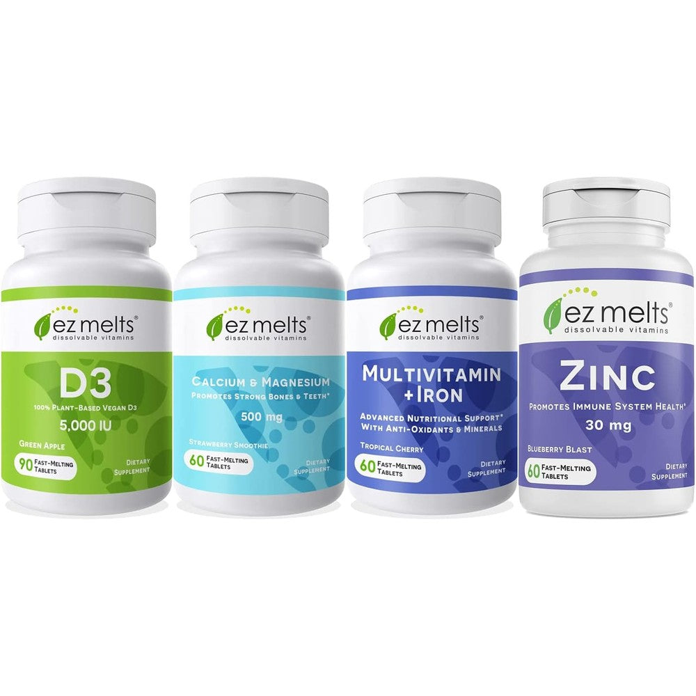 EZ Melts Essential Men's Health Bundle front packaging showing three supplement bottles.