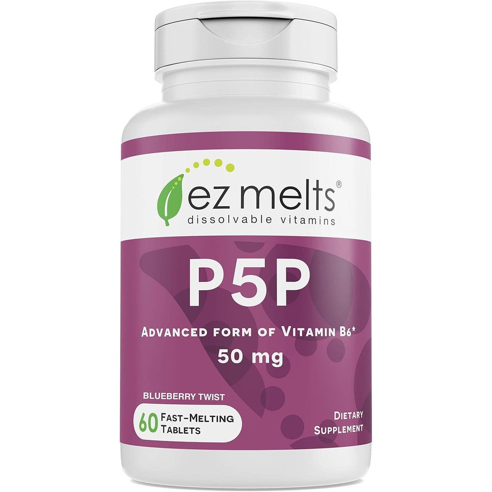 EZ Melts P5P fifty milligrams active vitamin B6 front view bottle packaging for sublingual absorption
