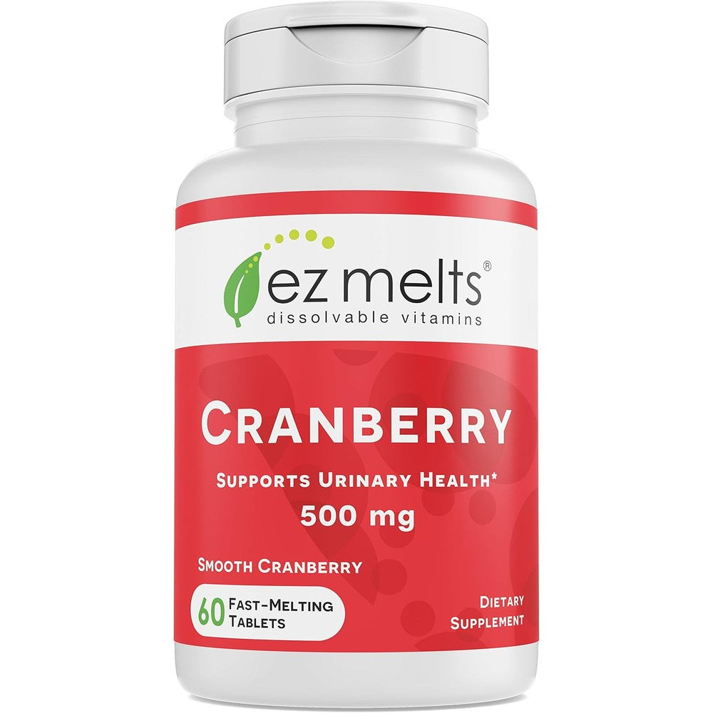EZ Melts Cranberry 500 mg sublingual tablets front bottle view for urinary tract support