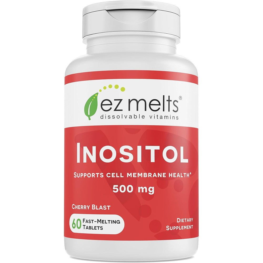 EZ Melts Inositol 500 mg sublingual tablets front bottle view for PCOS support