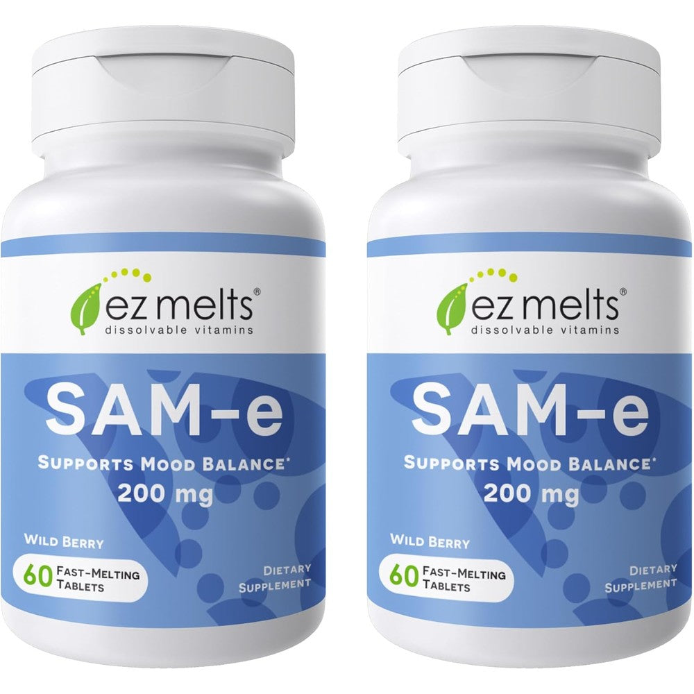 EZ Melts Dissolvable SAM-e Supplement 200 milligrams 2 pack front view bottle for mood support