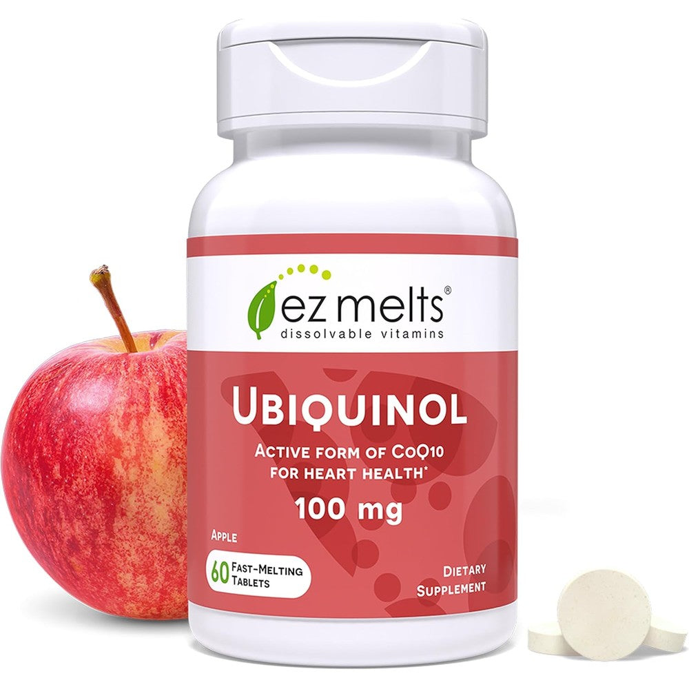 EZ Melts Ubiquinol 100mg front view of bottle for premium heart health supplements.