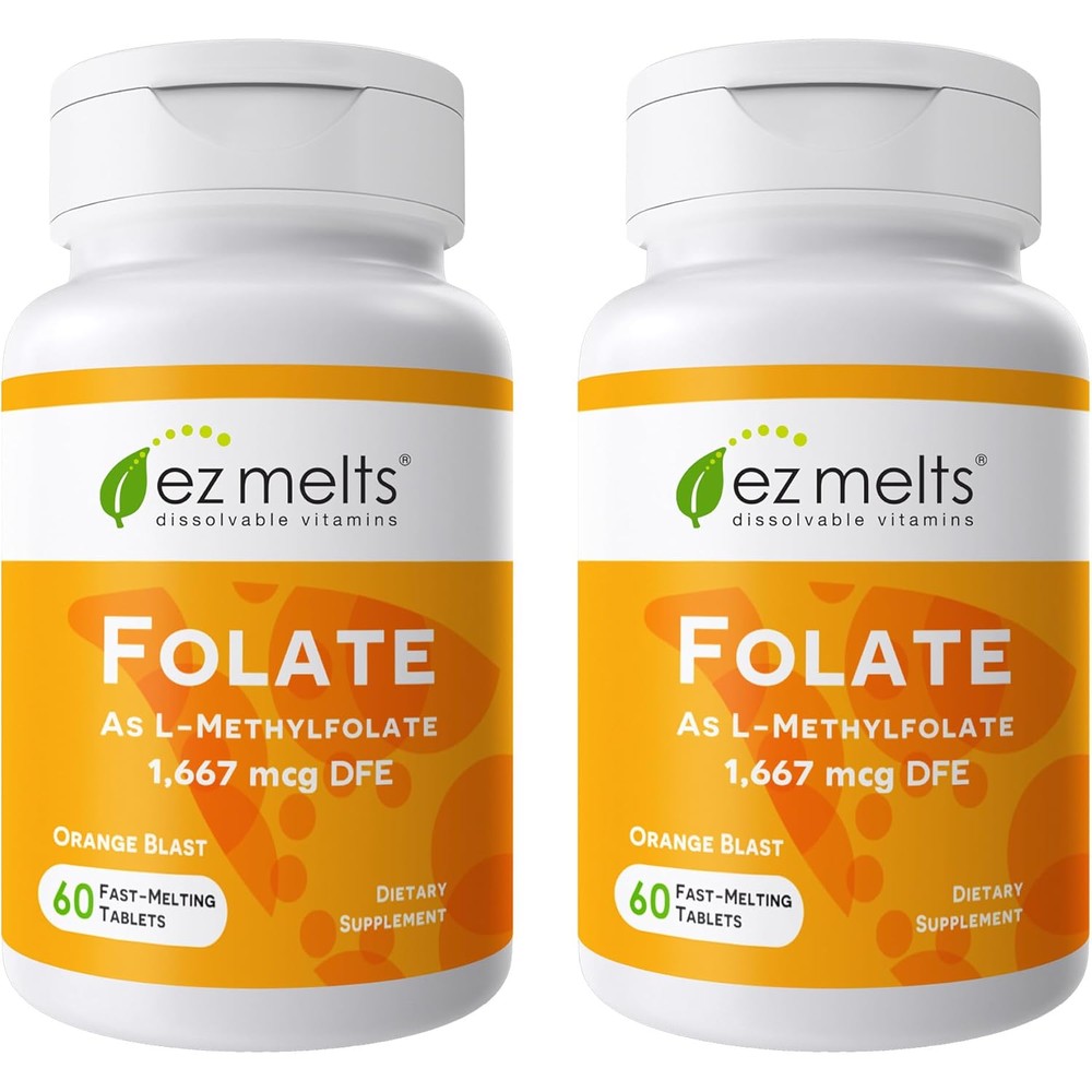 EZ Melts Dissolvable Folate 120 tablets front bottle view for prenatal health