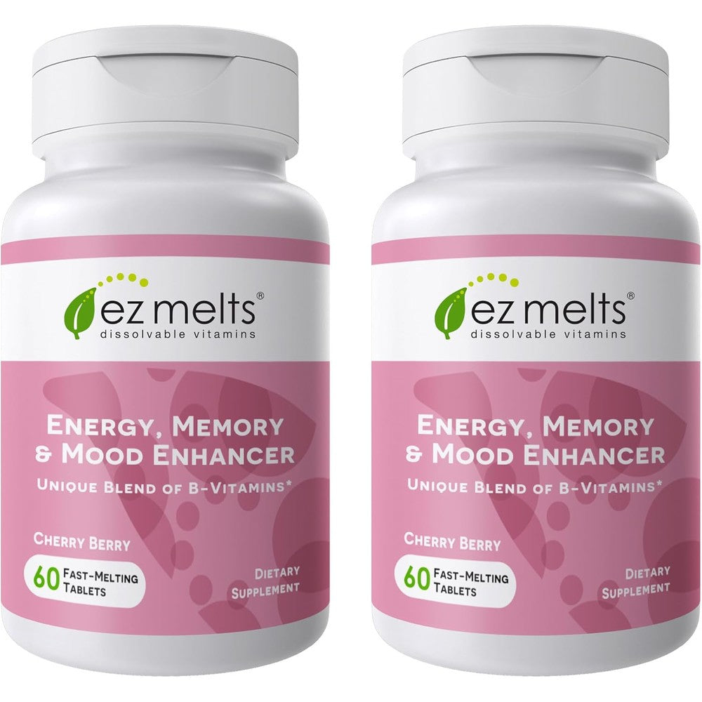 EZ Melts Energy Memory and Mood Enhancer bottle front view showcasing cherry berry flavor