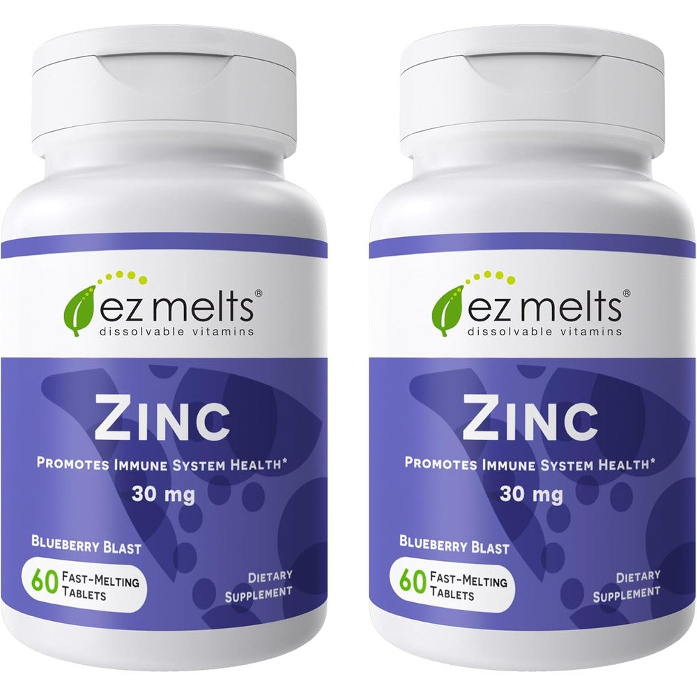 EZ Melts Zinc 120 dissolvable tablets front view bottle showing immune support benefits