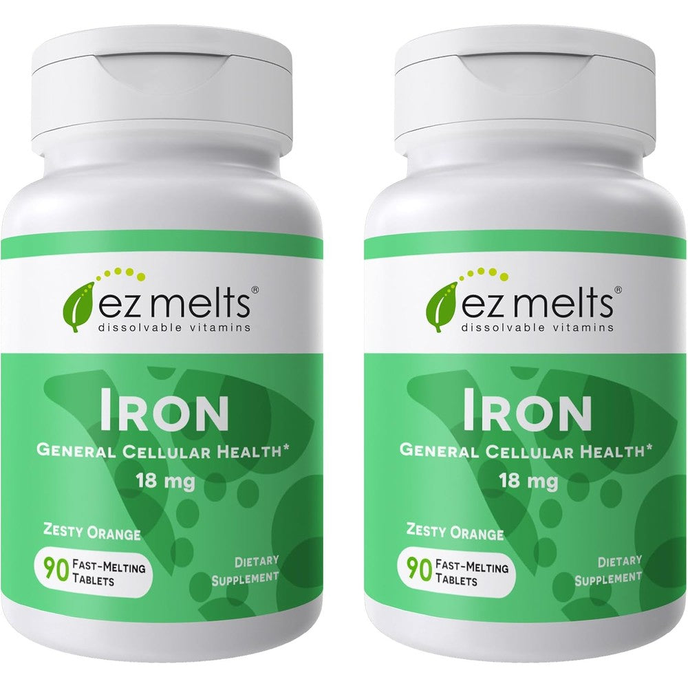 EZ Melts Iron 18mg front view bottle for daily energy support