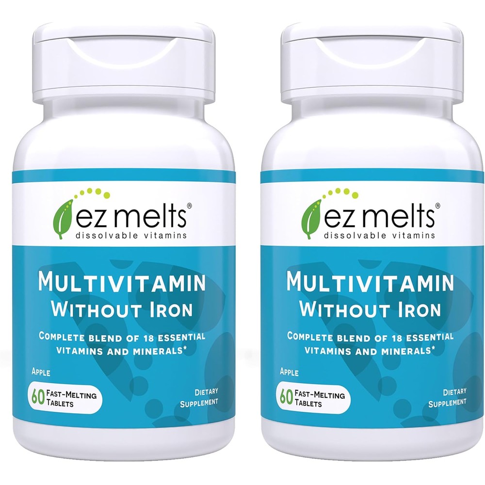 EZ Melts Multivitamin Without Iron 120 dissolvable tablets front bottle view