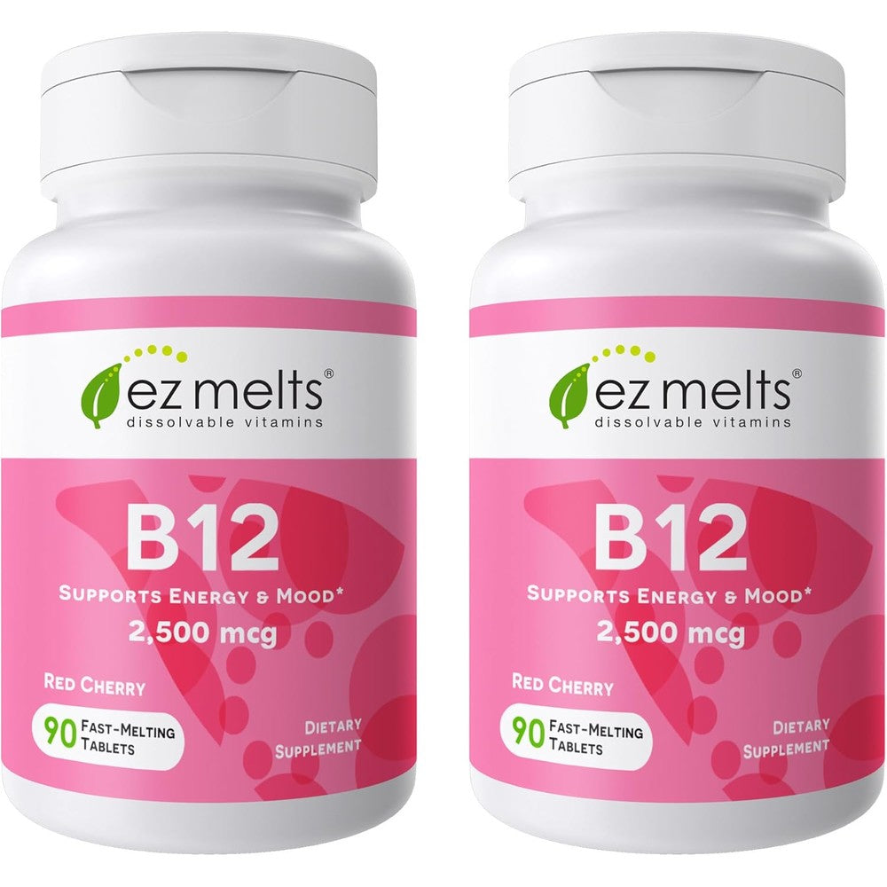 EZ Melts Dissolvable B12 2500 mcg front view bottle for natural energy support