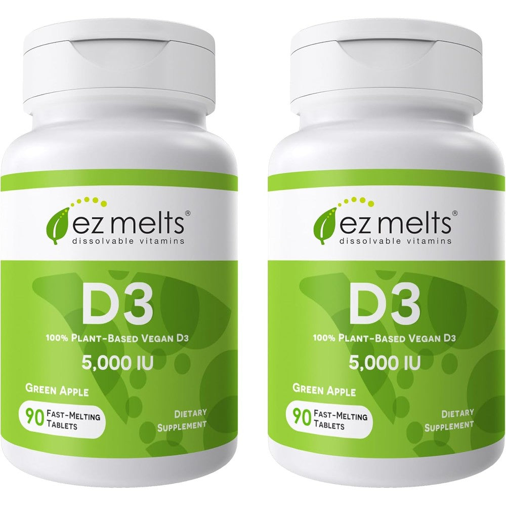 EZ Melts Dissolvable Vitamin D3 5000 IU front view bottle for bone support
