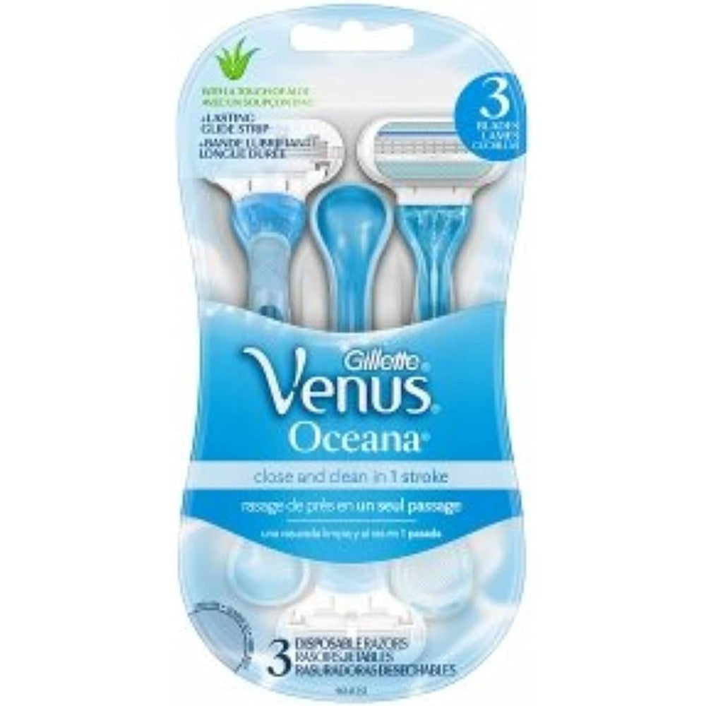 Gillette Venus Oceana 3 Blade Disposable Women's Razors, Multicolor, Ergonomic Handle