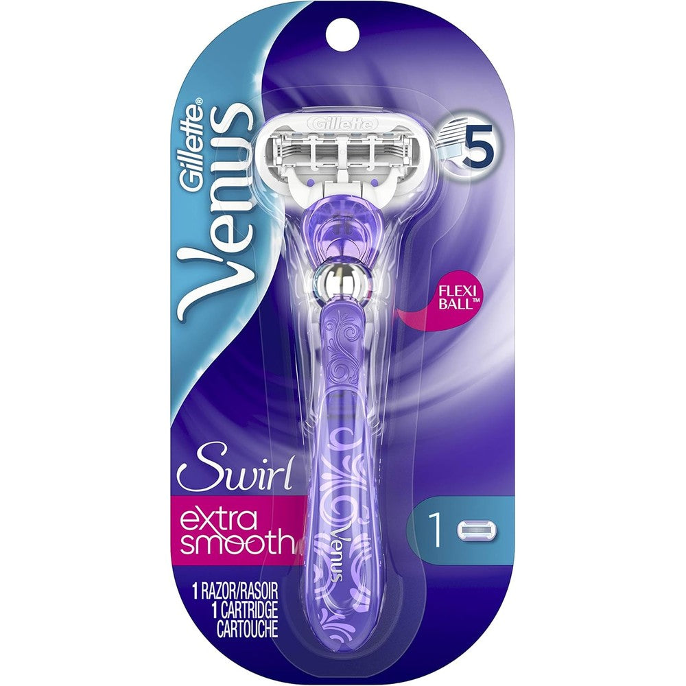 Gillette Venus Extra Smooth Swirl Women's Razor - 1 Handle + 1 Refill, Purple, 1 Razor, 1 Cartidge