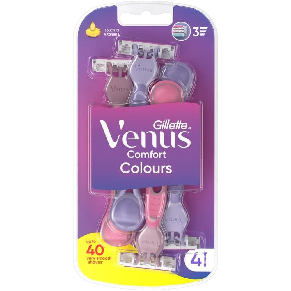 Gillette Venus3 Disposable Razor for Women with 3 Blades and Moisture Strip, Pack of 4 Razors