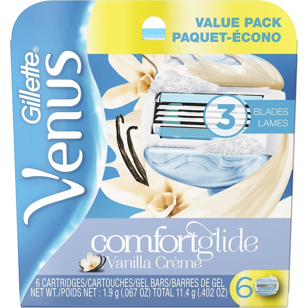 Gillette Venus Comfortglide Women's Razor Blade Refills, Vanilla Creme, 6 Count, Womens Razors / Blades