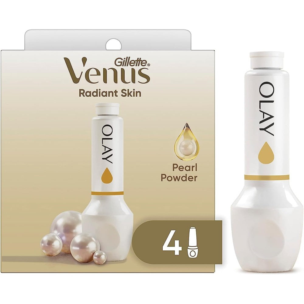 Gillette Venus Radiant Skin Pearl Powder Olay razor moisturizer refills, 4ct, White