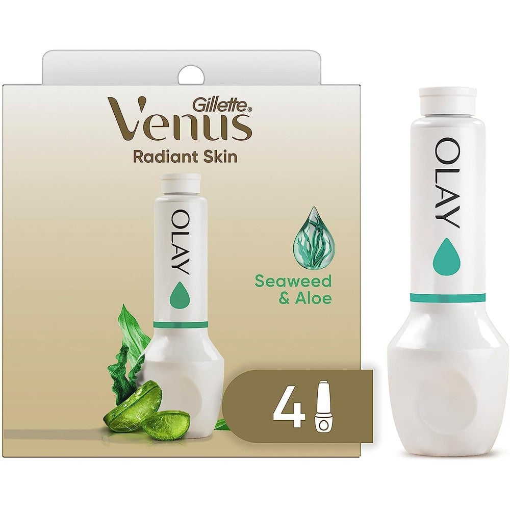 Gillette Venus Radiant Skin Seaweed & Aloe Olay razor moisturizer refills, 4ct, White