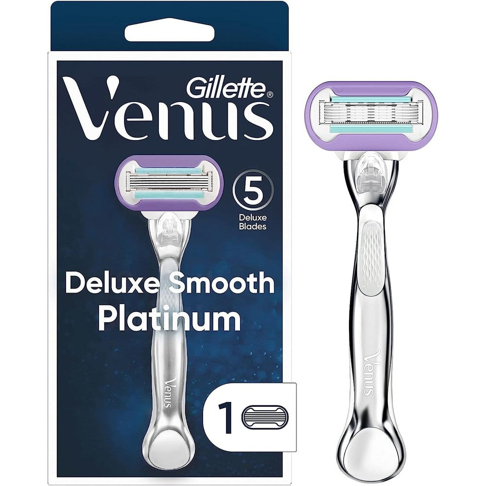 Gillette Venus Deluxe Smooth Platinum Women's Razor, Includes 1 Handle, 1 Razor Blade Refill