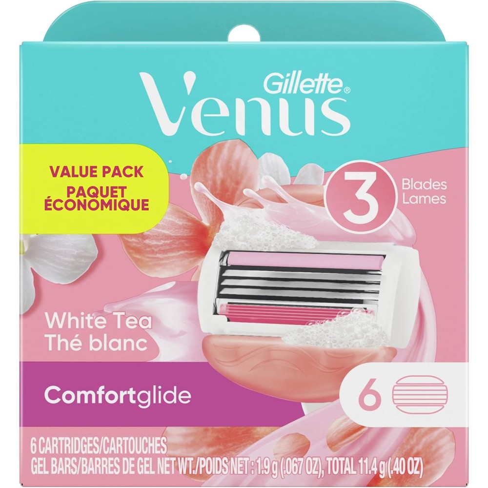 Gillette ComfortGlide White Tea Women's Razor Refills, 6 Count (Packaging May Vary)