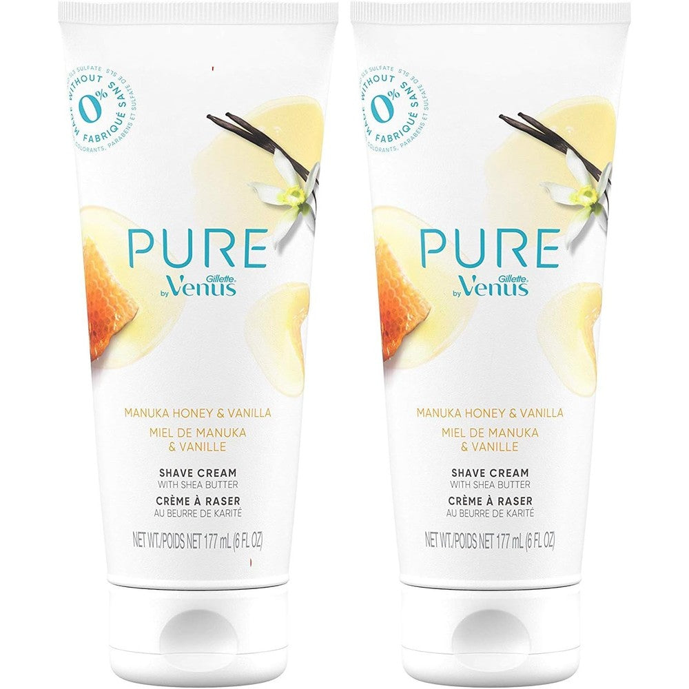 Pure by Gillette Venus Shaving Cream Manuka Honey and Vanilla, 6oz (Pack of 2)