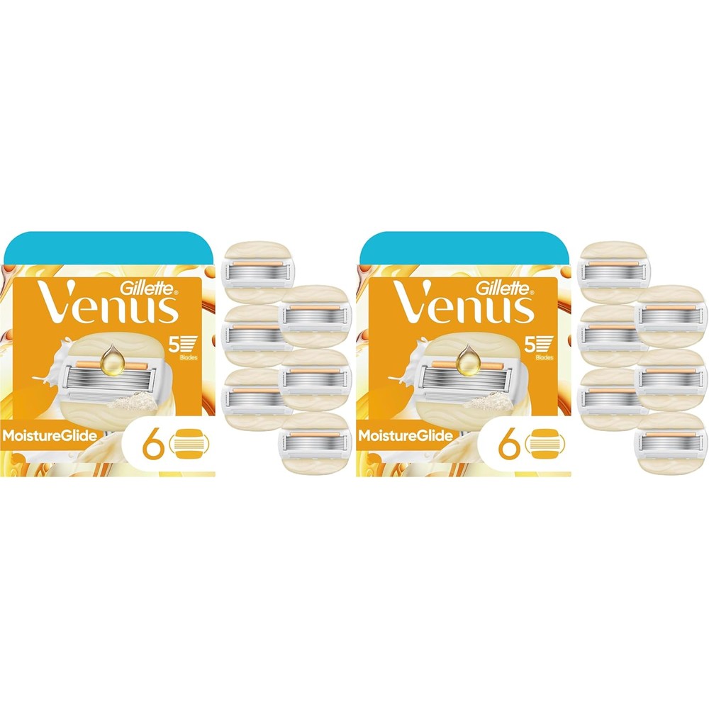 Venus MoistureGlide Women's Razor Blades,With Built-in Shave Gel Bars,6 Razor Blade Refills,(Pack of 2)
