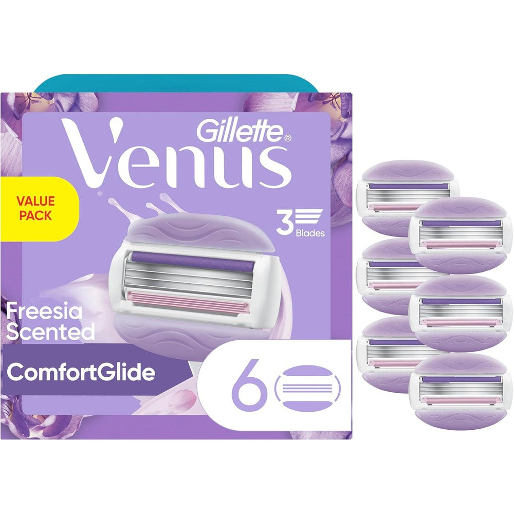 Gillette Venus ComfortGlide Freesia Women's Razor Refills, 6 Refill Cartridges, Fits Venus Reusable Razor Handles, 3-Bladed with Built-in Shave Gel Bars
