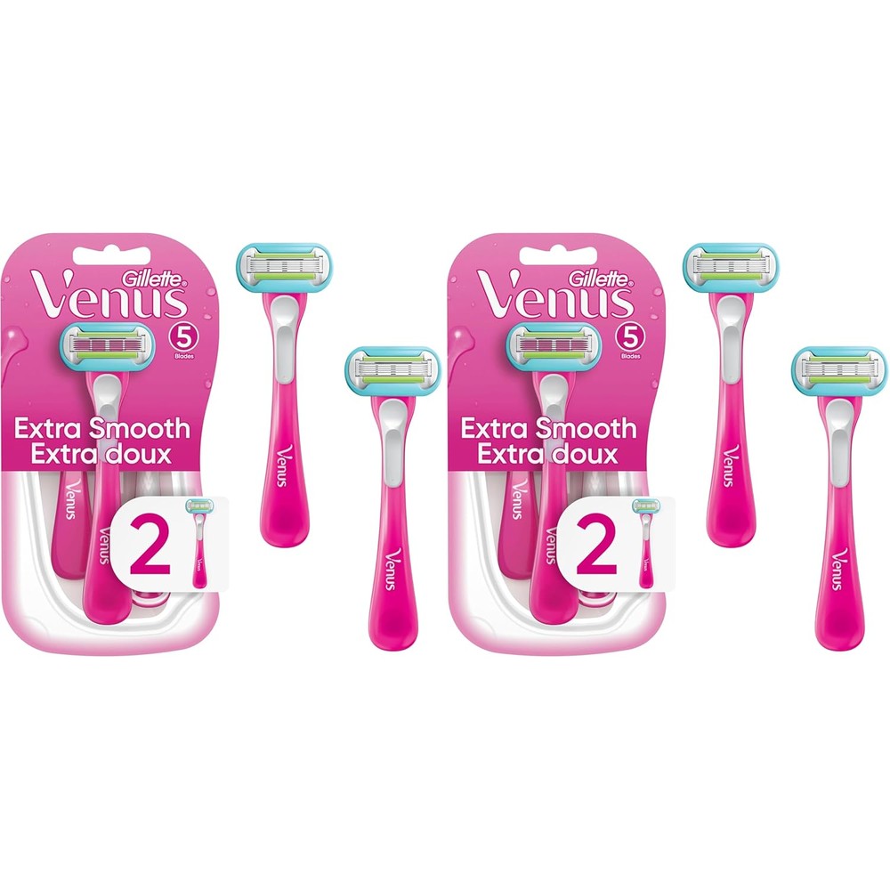 Gillette Venus Extra Smooth Green Disposable Women's Razors, 2 Count (Pack of 2)