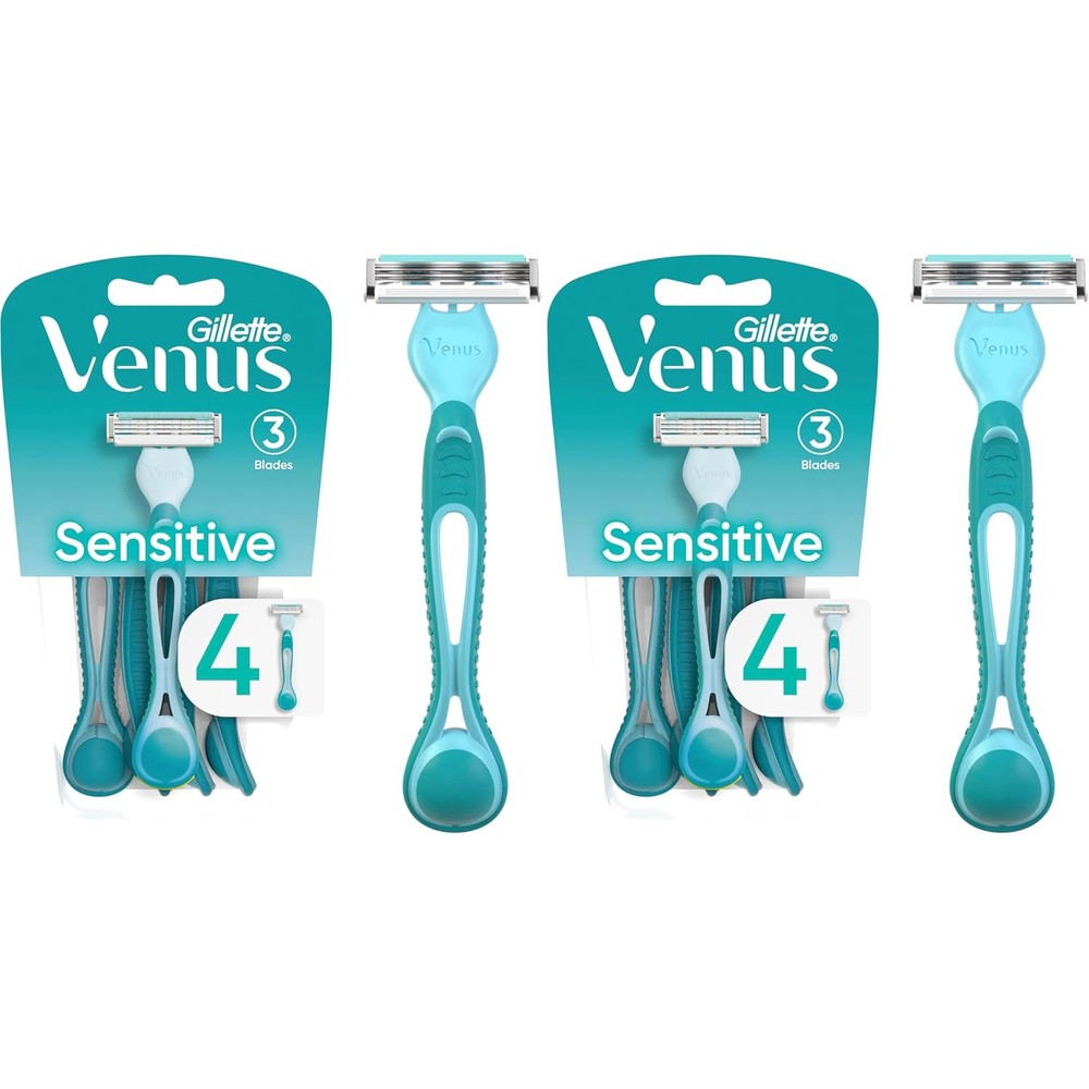 Gillette Venus Simply 3 Sensitive Women's Disposable Razors, Pack of 2 with 4 razors