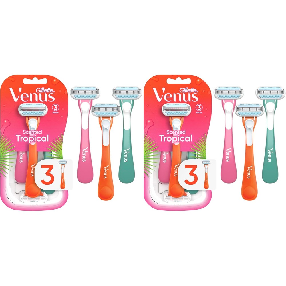 Gillette Venus Tropical Disposable Razors for Women, 3+1 Count, Designed for a Smooth Shave, Tropical Fragrance Scented Handles (Pack of 2)