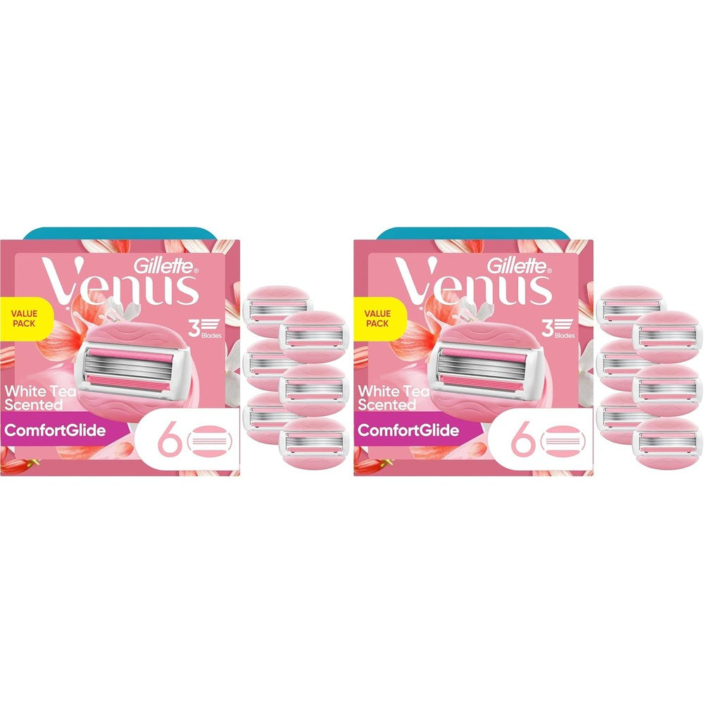 Gillette Venus ComfortGlide White Tea Women's Razor Blades,3-Blade Razor Refills,Holiday Gifts for Women,6 Count (Pack of 2)