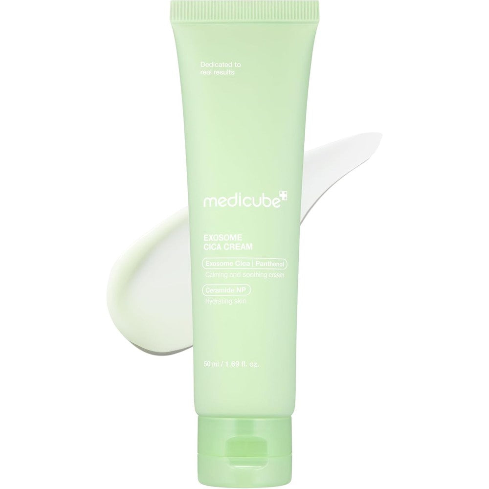 Medicube Exosome Cica Tea Tree Cream fifty milliliter tube front view daily soothing moisturizer