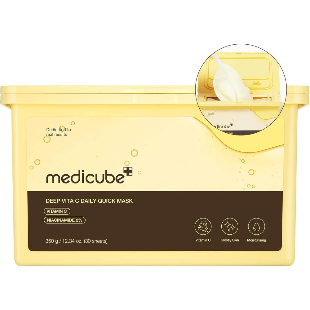 Medicube Deep Vita C Daily Quick Mask box container front view displaying product branding and vitamin ingredients.