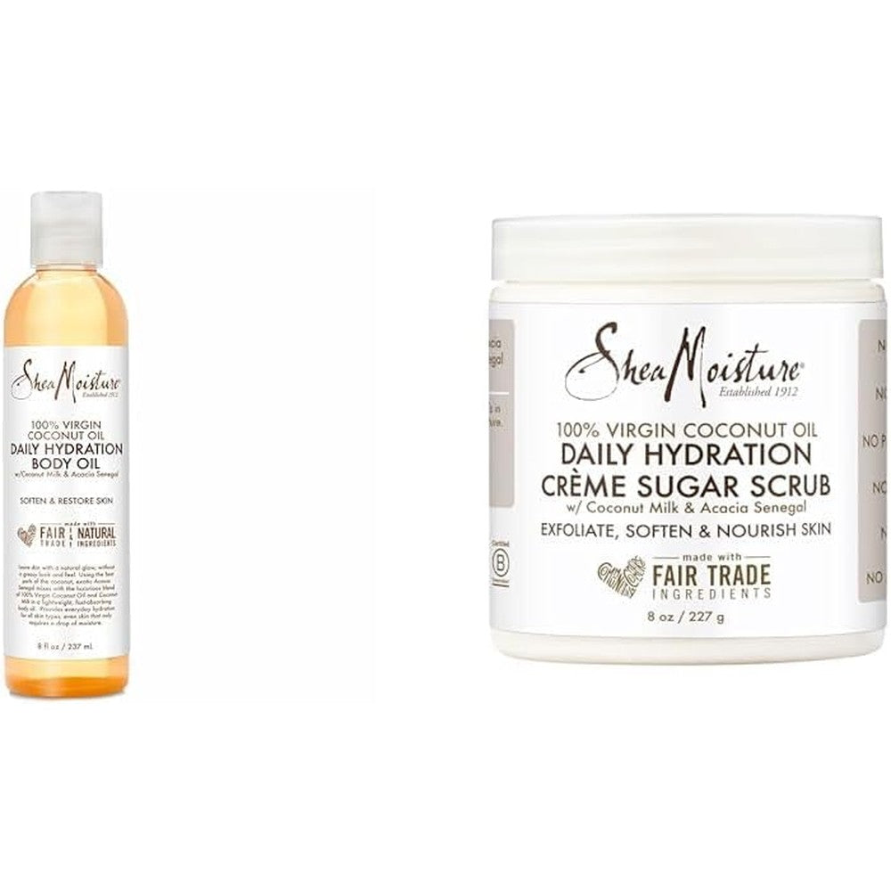 SheaMoisture Virgin Coconut Oil Dry Skin Body Oil and Sugar Scrub Exfoliator 8 Oz