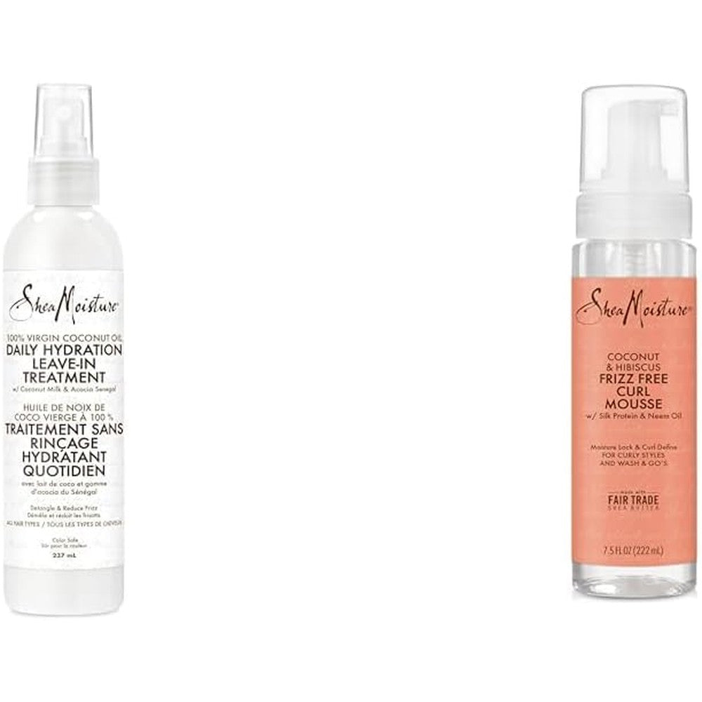 SheaMoisture Leave-in Conditioner Treatment for All Hair Types 8 oz & Curl Mousse Coconut and Hibiscus for Frizz Control Styling Mousse with Shea Butter 7.5 oz