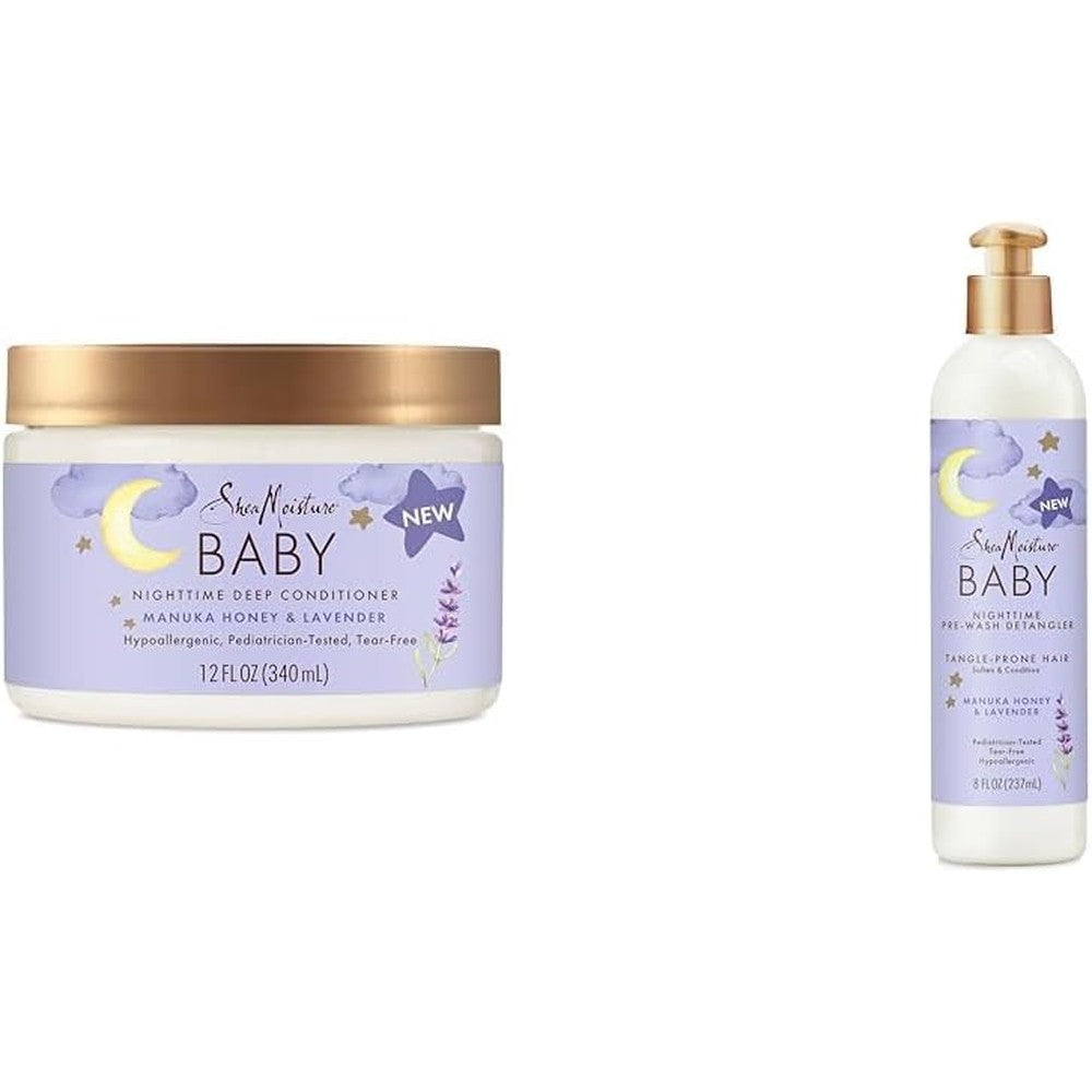 SheaMoisture Baby Manuka Honey & Lavender 12 oz Deep Conditioner + 8 oz Pre-Wash Hair Detangler Nighttime Skin and Hair Care Regimen