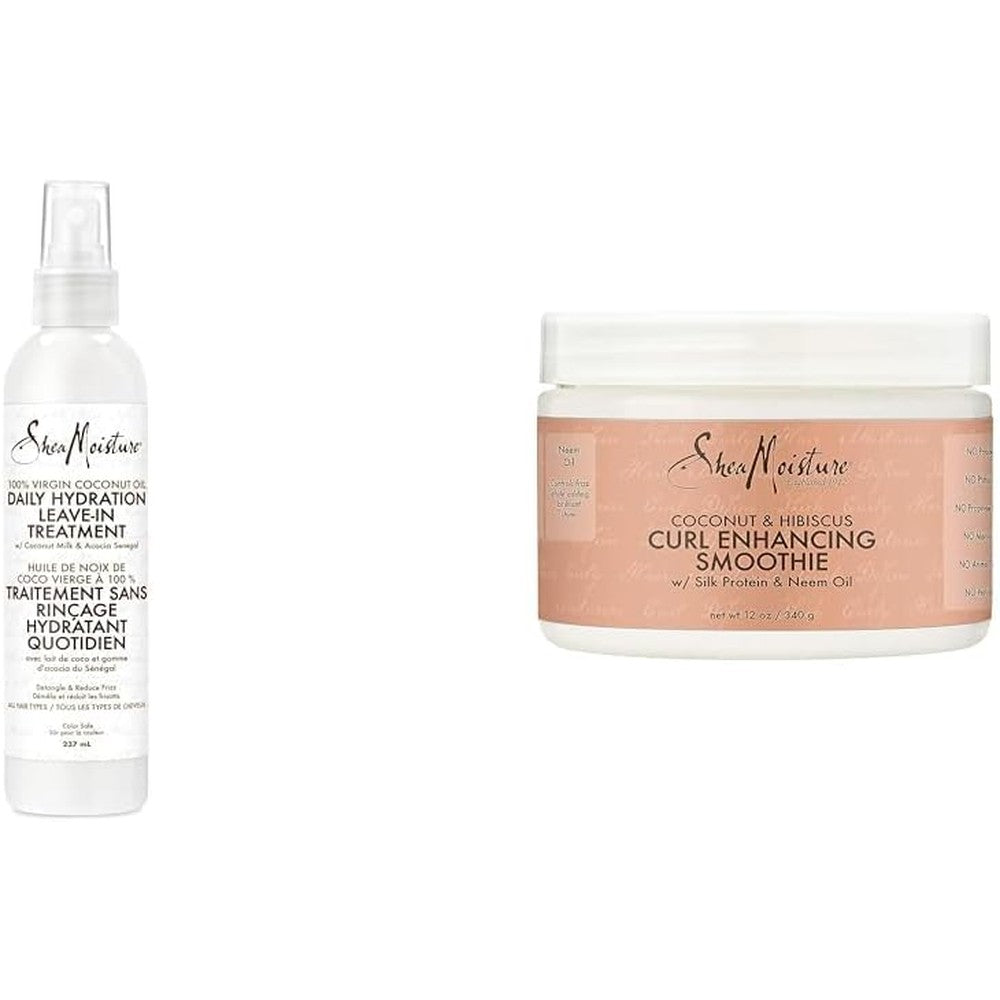 SheaMoisture Leave-in Conditioner Treatment for All Hair Types 100% Extra Virgin Coconut Oil & Smoothie Curl Enhancing Cream for Thick, Curly Hair Coconut and Hibiscus Sulfate