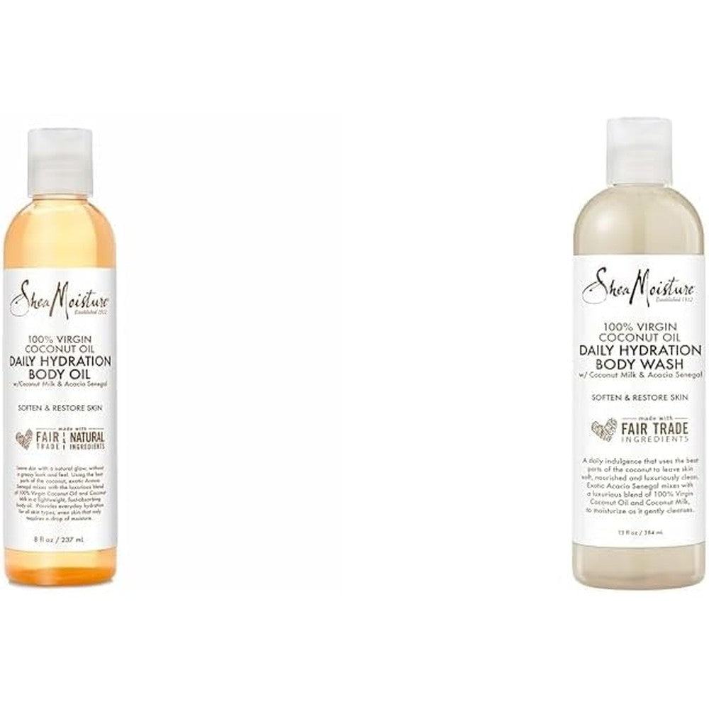 SheaMoisture Virgin Coconut Oil Daily Hydration Body Oil for Dry Skin 8 oz & Bubble Bath and Body Wash 13 Fluid Ounce