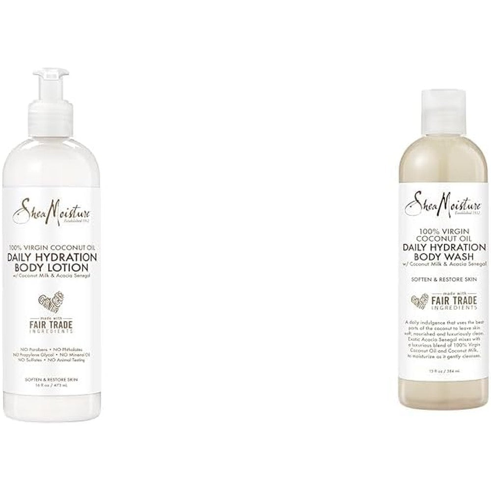SheaMoisture Virgin Coconut Oil Body Lotion Moisturizer 16 oz & Bubble Bath Body Wash 13 oz