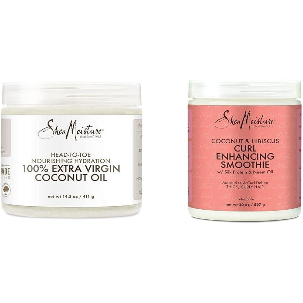 SheaMoisture Coconut Oil Skin & Hair Care Bundle with Body Moisturizer 14.5oz and Curl Enhancing Smoothie Hair Cream 20oz