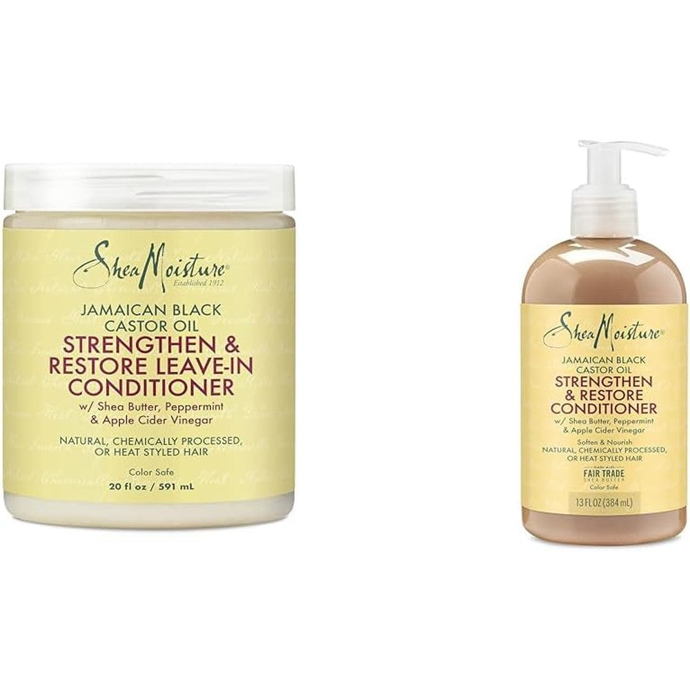 SheaMoisture Jamaican Black Castor Oil Leave In Conditioner & Conditioner for Intensely Smooth and Nourished Hair with Shea Butter, Peppermint and Apple Cider Vinegar, 13 oz