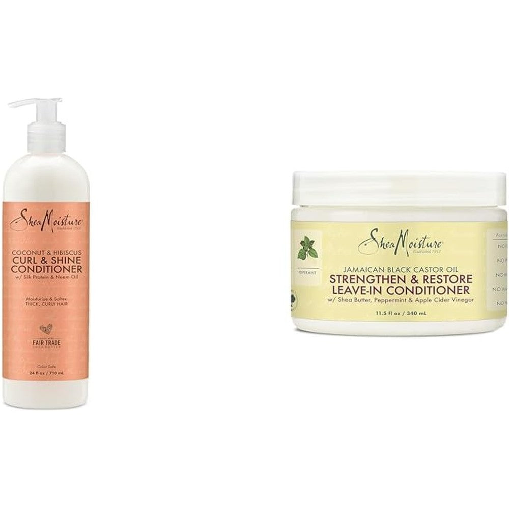 SheaMoisture Coconut and Hibiscus Conditioner for Dry Curly Hair Coconut, 24 Fl Oz & Jamaican Black Castor Oil Leave In Conditioner For Damaged Hair 100% Pure To Soften And Detangle 11.5oz
