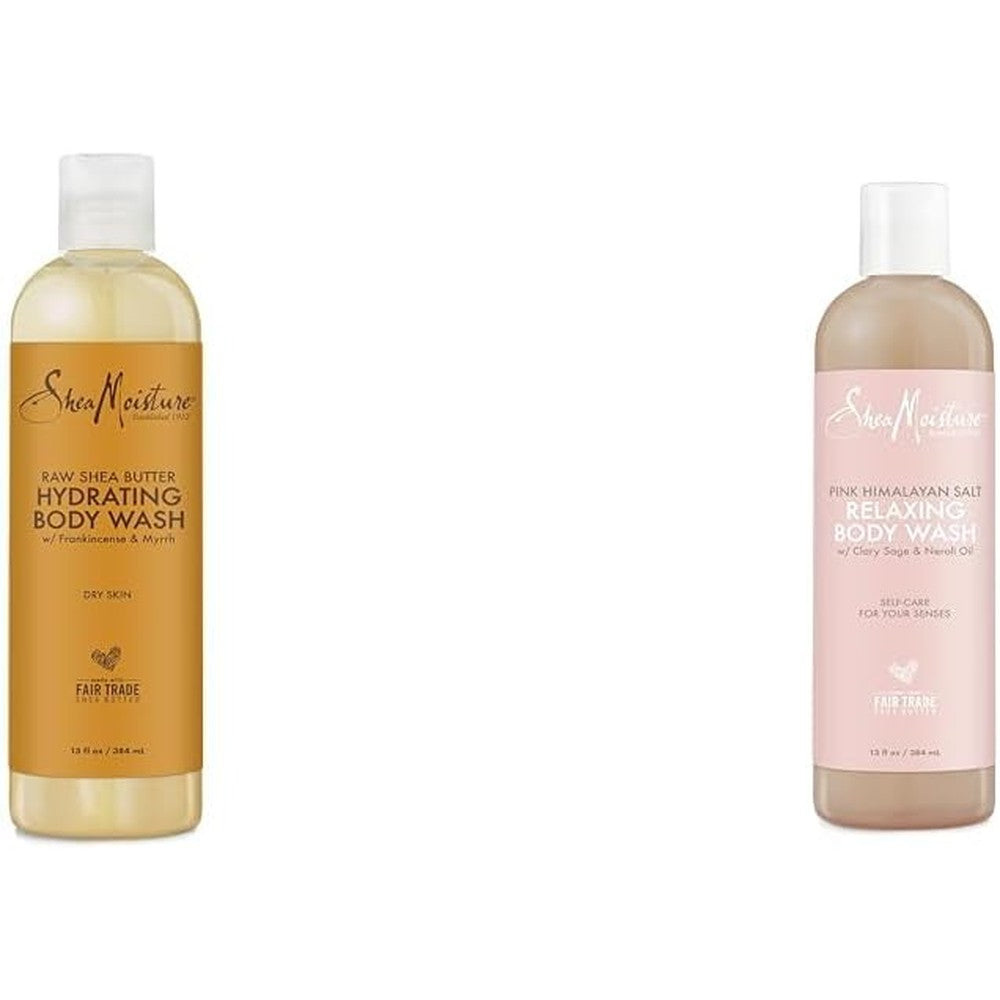SheaMoisture Hydrating Raw Shea Butter Body Wash and Relaxing Pink Himalayan Salt Body Wash Bundle, 13 fl oz Each