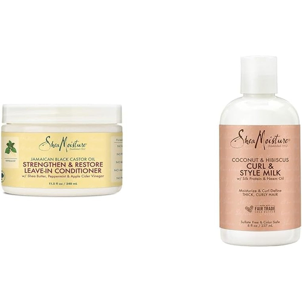 SheaMoisture Jamaican Black Castor Oil Leave In Conditioner 11.5oz & Coconut Hibiscus Curl & Style Milk 8oz Bundle